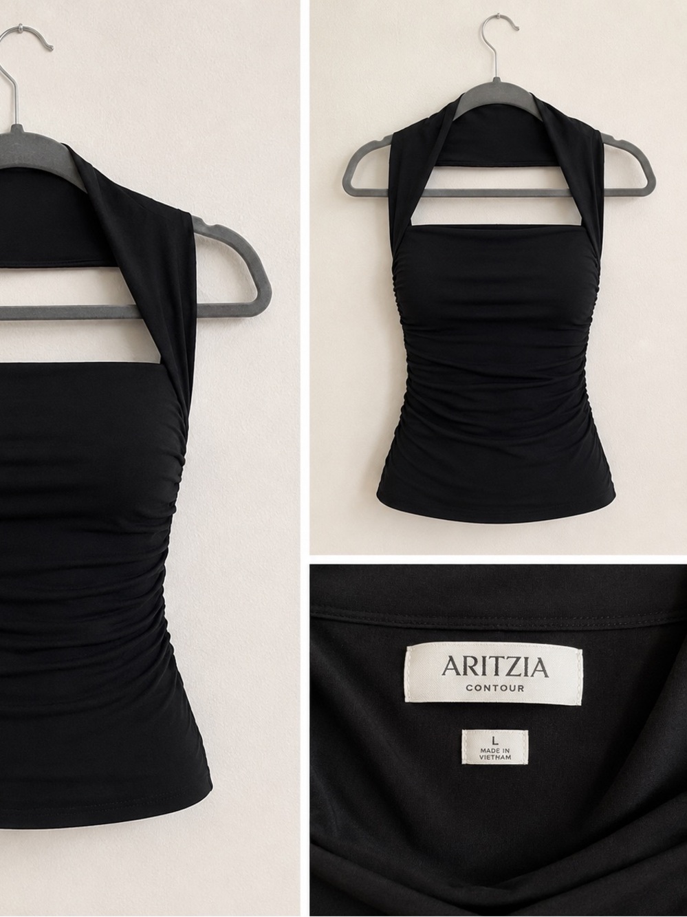 Aritzia FLOURISH Contour Ruched Halter Top β Black, Size L - Picture 2 of 2